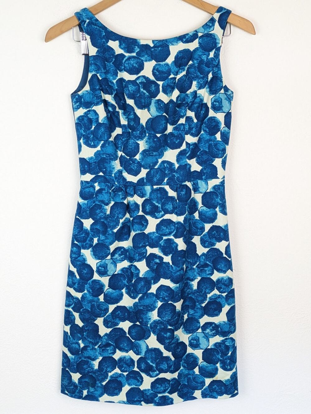 Anthropologie Tabitha Dress Watercolor Gems Geometric Boho Blue White Size 0